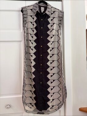 Maeve Anthropologie Black and White Sleeveless Maxi Shirt Dress